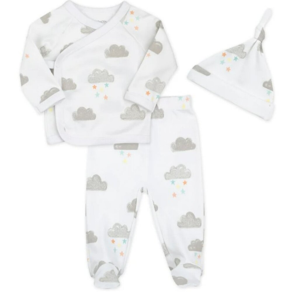 NWT. MAC & MOON Baby Neutral 3-Piece Organic Cotton Footed Set in Cloud Print